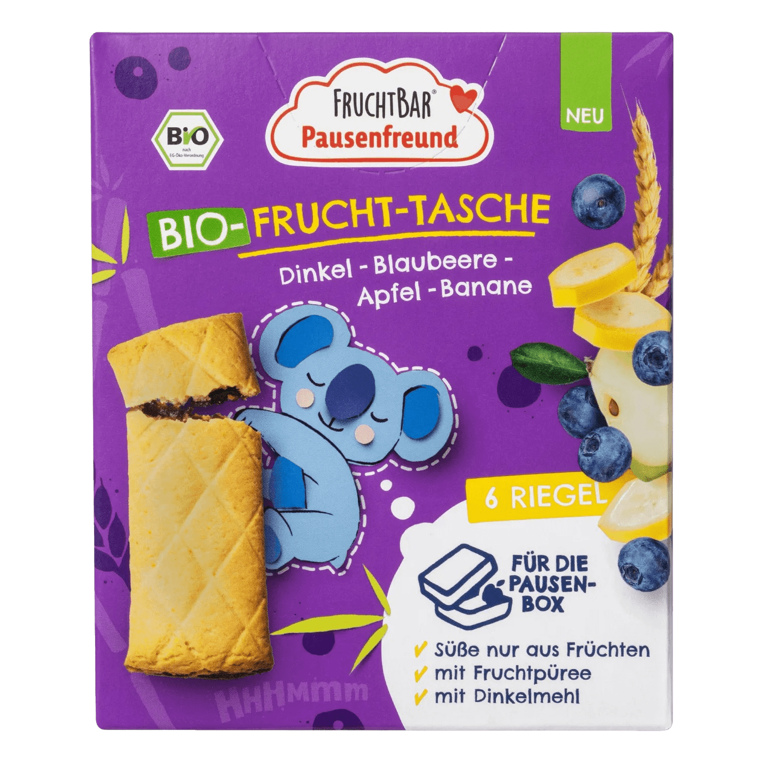 FRUCHTBAR BIO Špaldové taštičky s príchuťou jablko, čučoriedky a banán 6 x 22 g