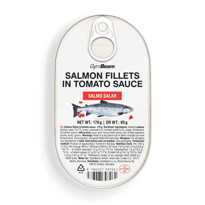 GymBeam Lososové filety v paradajkovej omáčke 170 g
