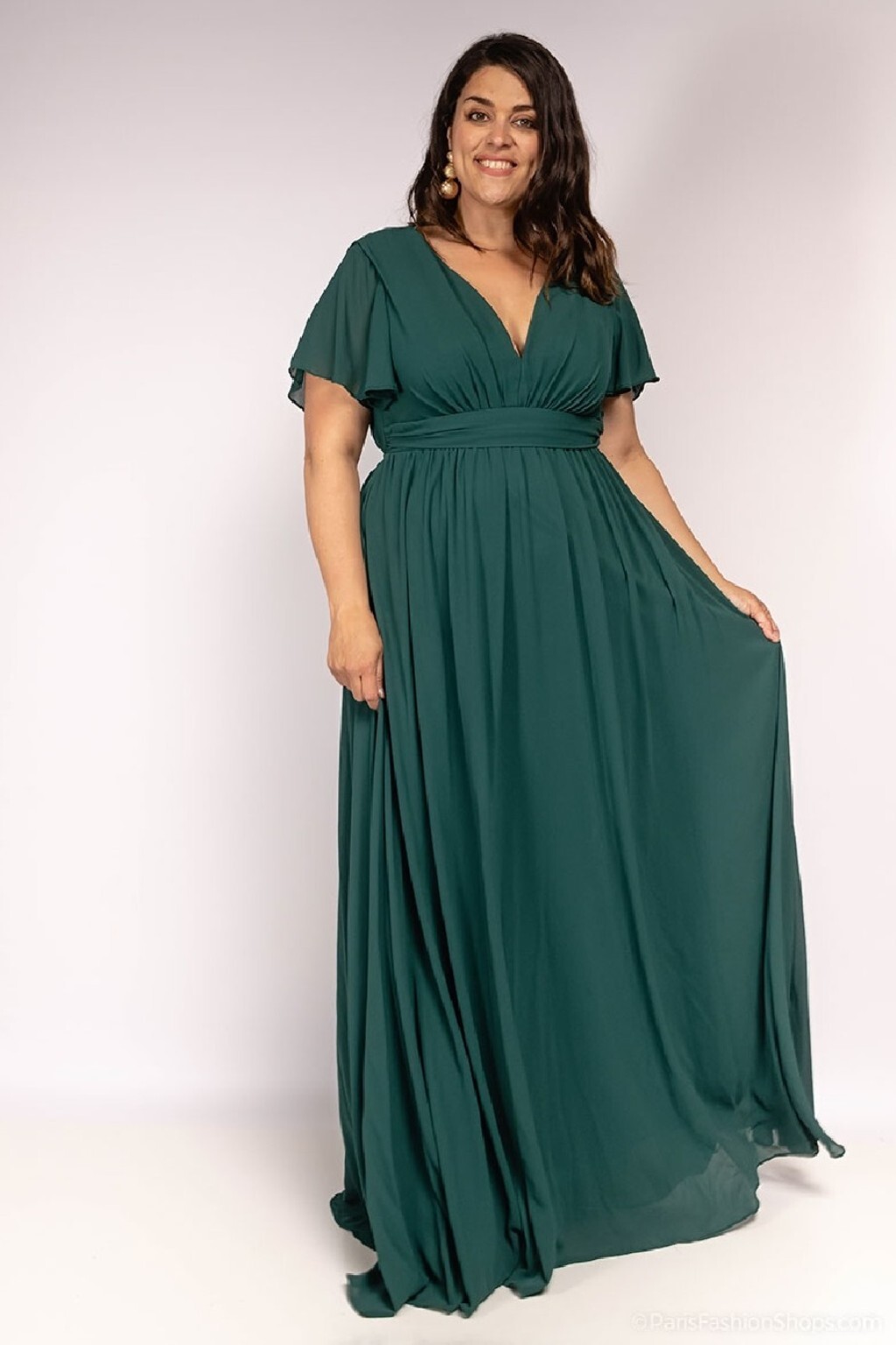 Eva & Lola Zelené šifónové šaty s voľnými rukávmi Veľkosť: XL