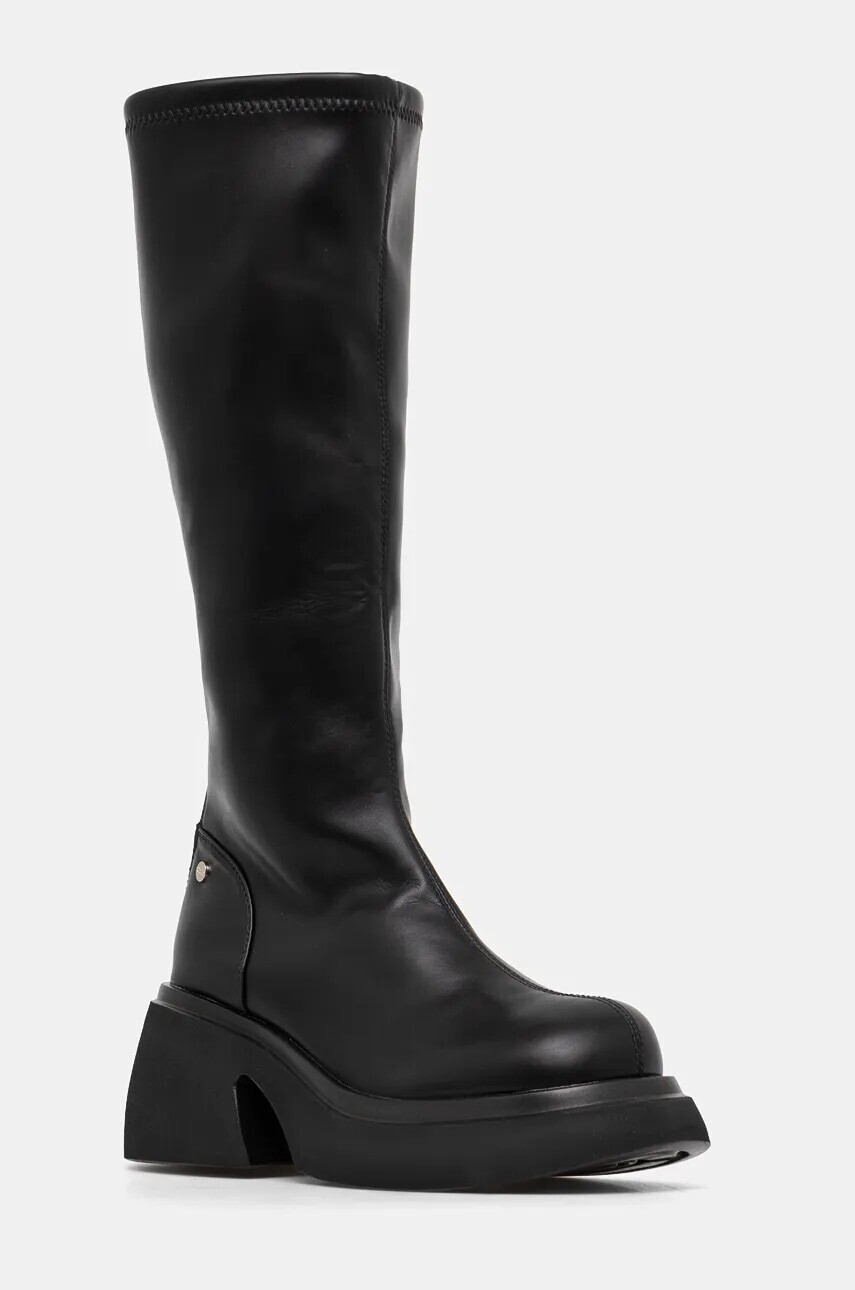 Vysoké čižmy GOE dámske, čierna farba, na podpätku, jemne zateplené, OO2N4404 BLACK