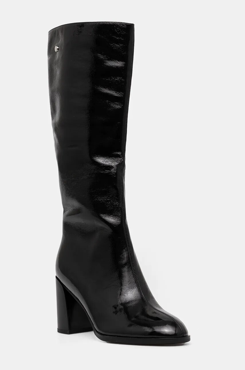 Kožené čižmy GOE dámske, čierna farba, na podpätku, jemne zateplené, OO2N4408 BLACK