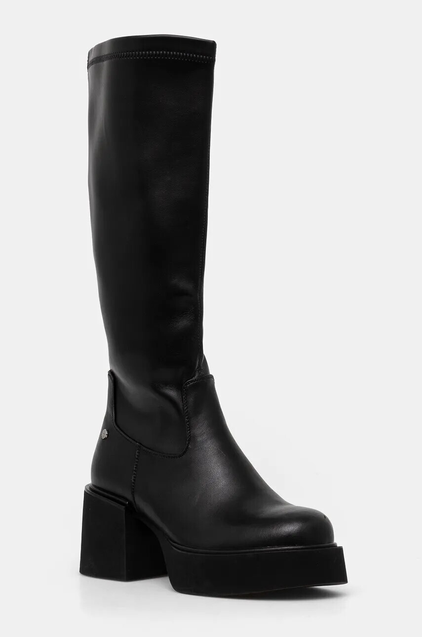 Kožené čižmy GOE dámske, čierna farba, na podpätku, OO2N4407 BLACK