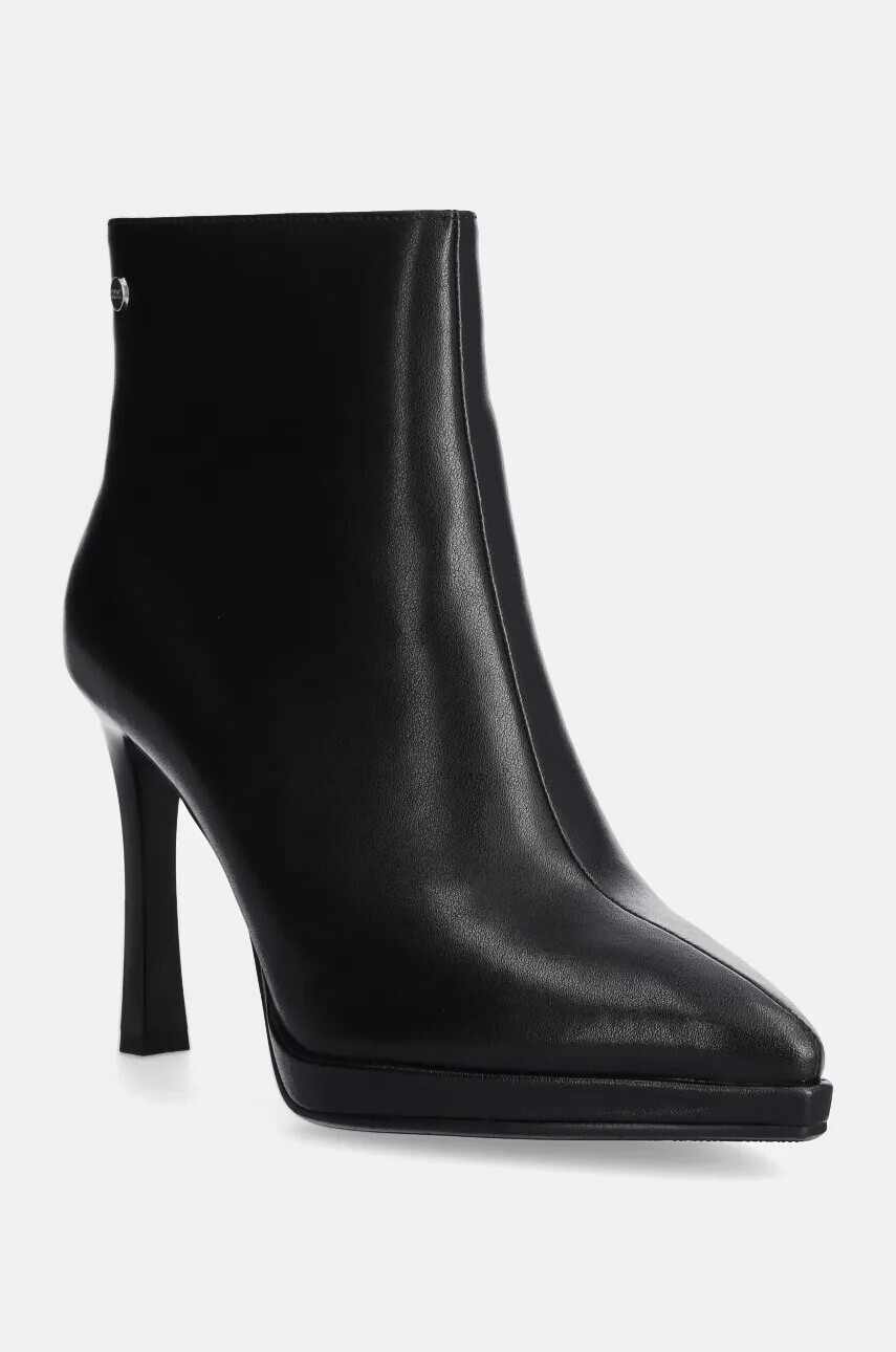 Kožené členkové topánky GOE dámske, čierna farba, na vysokom podpätku, OO2N4208 BLACK