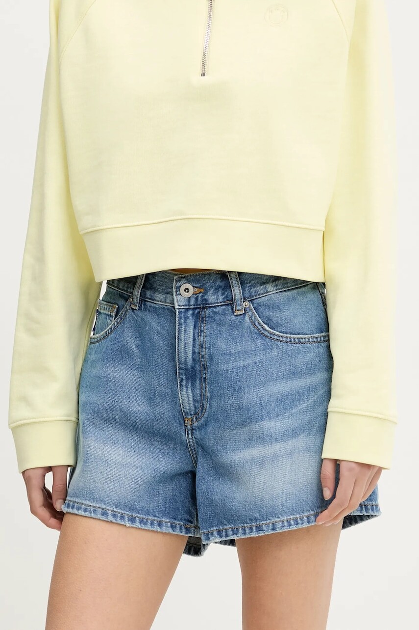 Rifľové krátke nohavice Hugo Blue dámske, jednofarebné, vysoký pás, 50540565