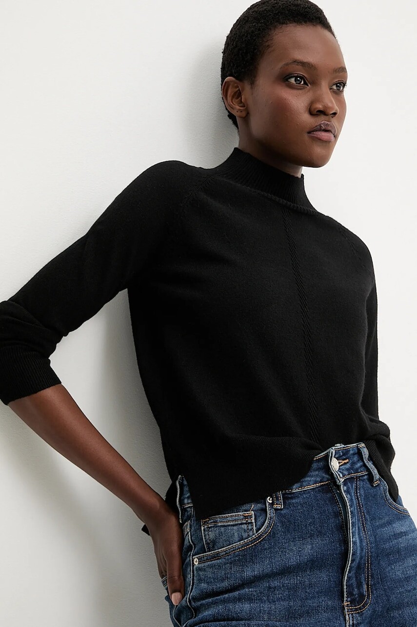 Kašmírový sveter Answear.LAB čierna farba, ľahké, s rolákom