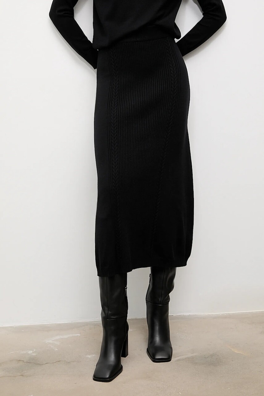 Kašmírová sukňa Answear.LAB čierna farba, midi, áčkový strih