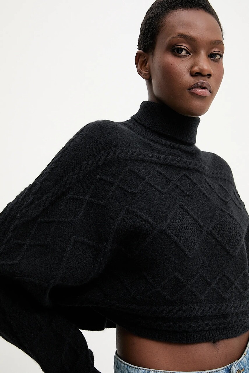 Kašmírový sveter Answear.LAB čierna farba, teplé, s rolákom