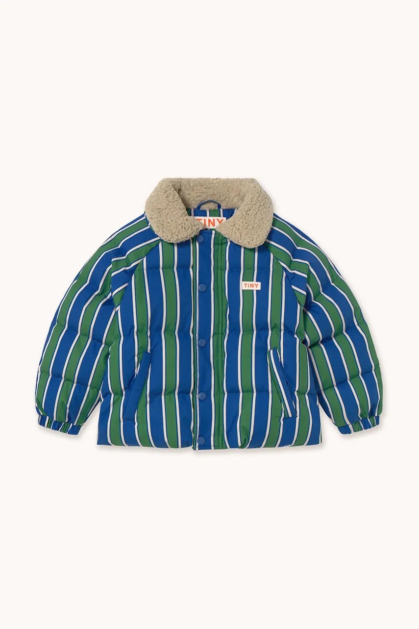 Detská bunda Tinycottons RETRO STRIPES PADDED JACKET modrá farba, AW25-144