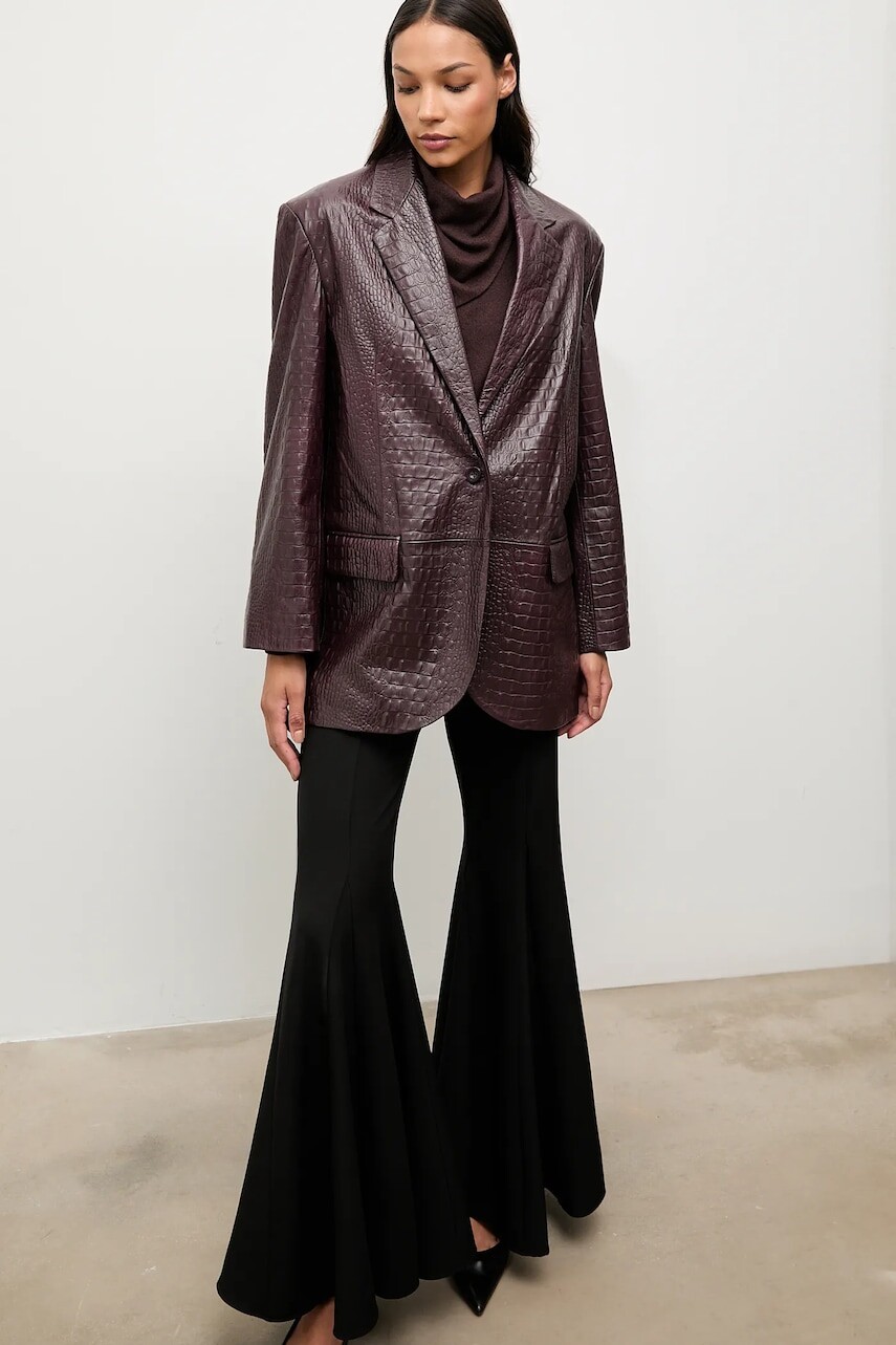 Kožené sako Answear.LAB bordová farba, jednoradová, jednofarebná