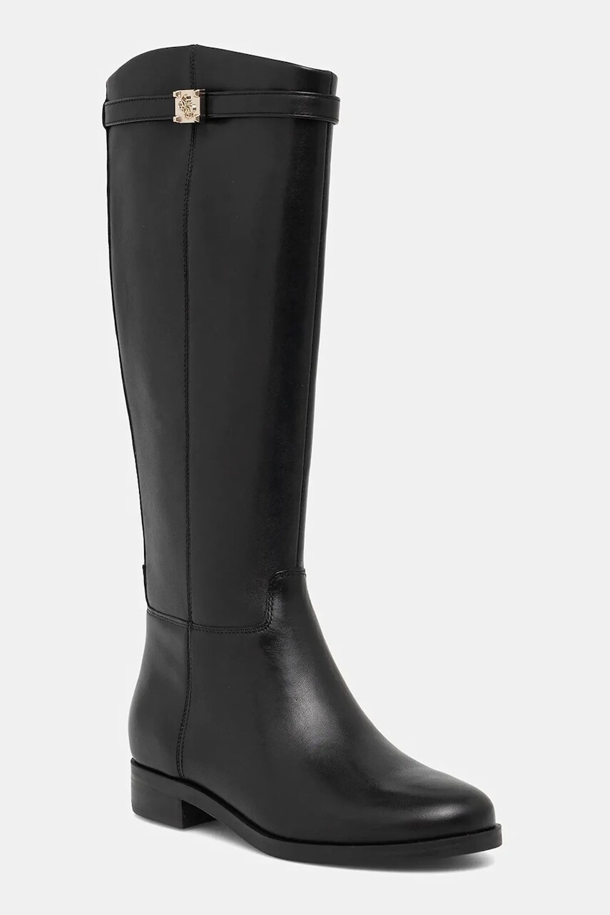 Kožené čižmy Guess ZORO čierna farba, na plochom podpätku, FLFZOR LEA11