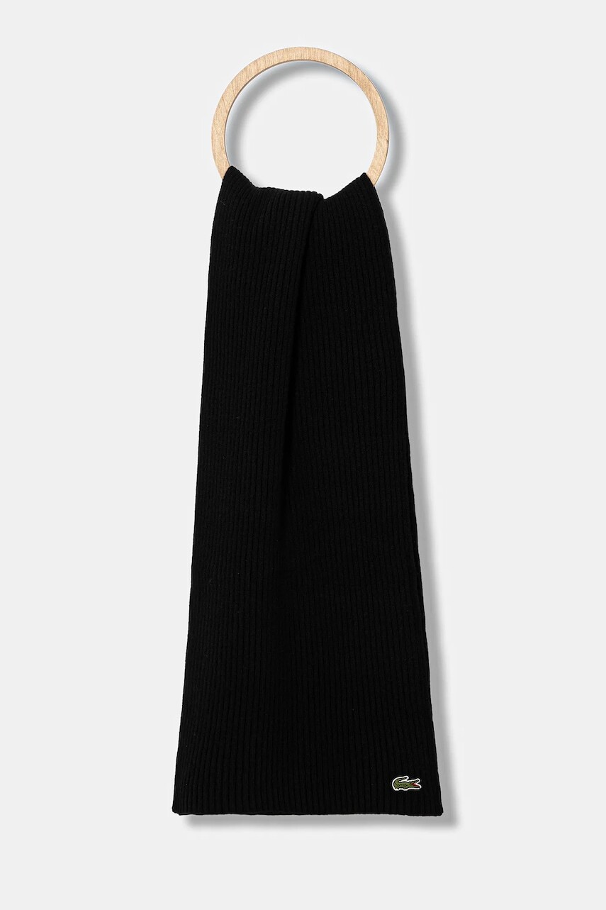Vlnený šál Lacoste čierna farba, jednofarebný, RE0058