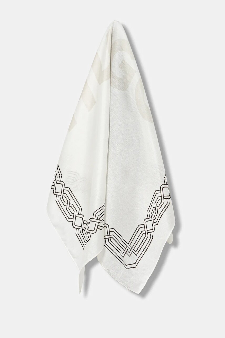 Šatka s prímesou hodvábu HUGO béžová farba, vzorovaná, 50552642