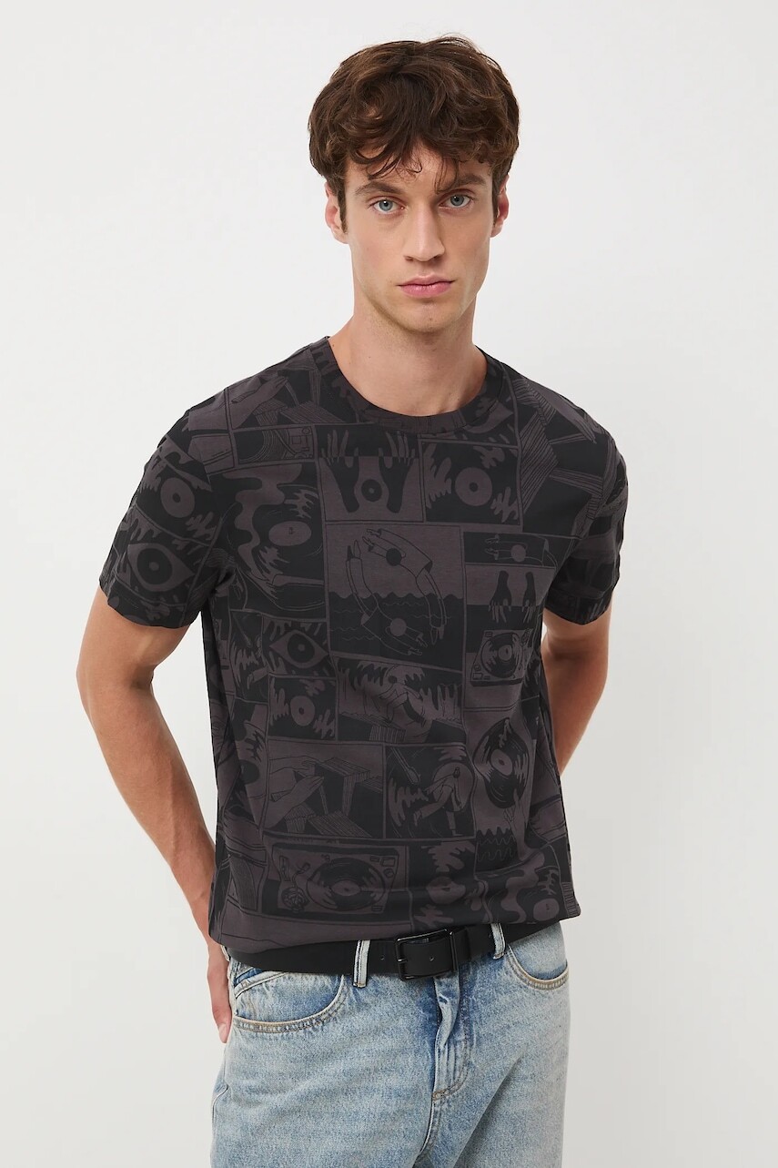 Bavlnené tričko Medicine pánske, šedá farba, vzorovaná