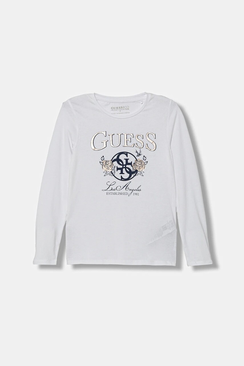 Detské tričko s dlhým rukávom Guess biela farba, J5BI20 J1314