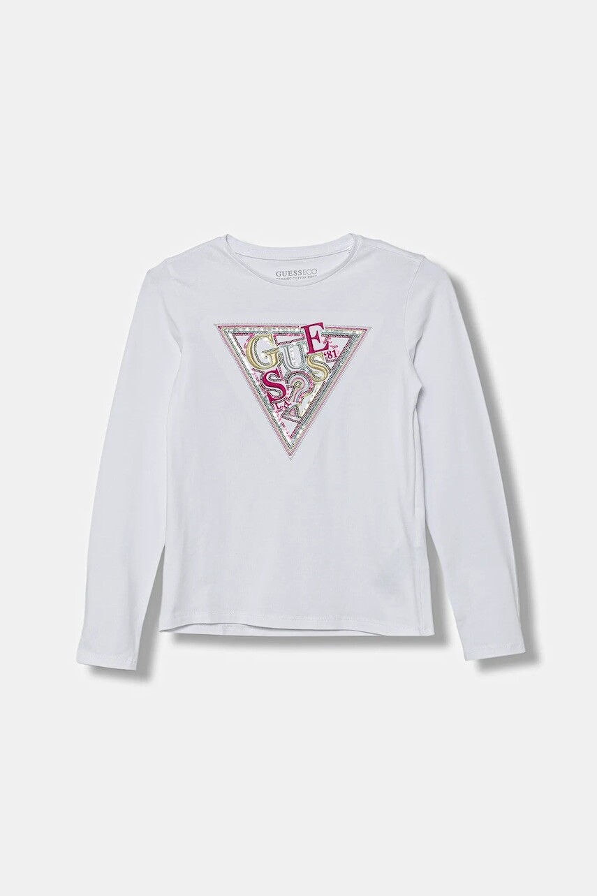 Detské tričko s dlhým rukávom Guess biela farba, J5BI13 J1314