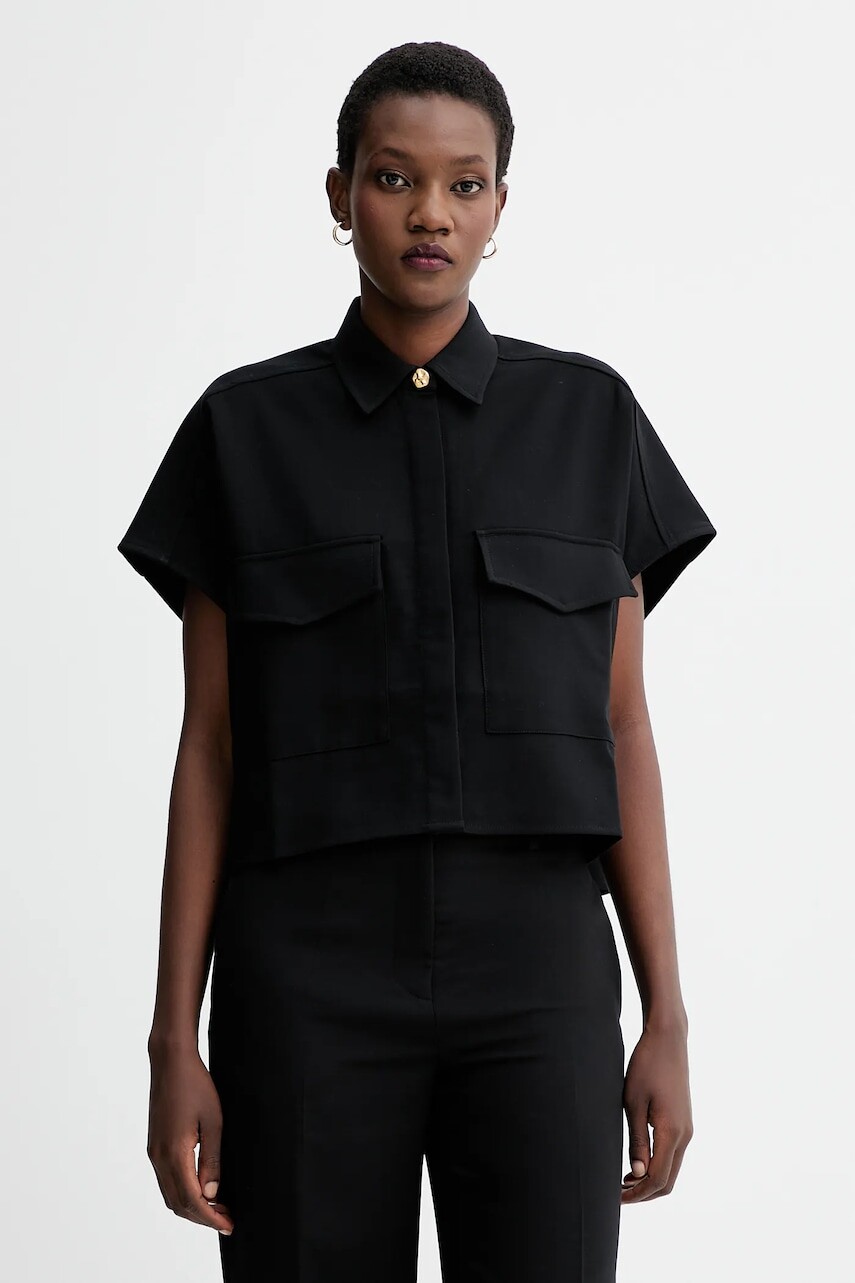 Košeľa Sessun čierna farba, voľný strih, s klasickým golierom, 25110029