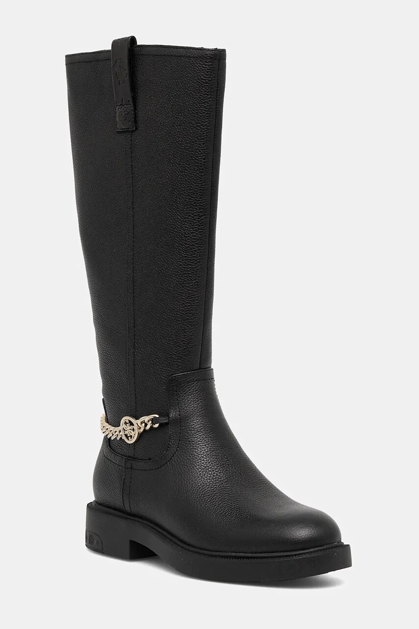 Vysoké čižmy Guess FYONAL2 čierna farba, na plochom podpätku, FLFYON FAL11