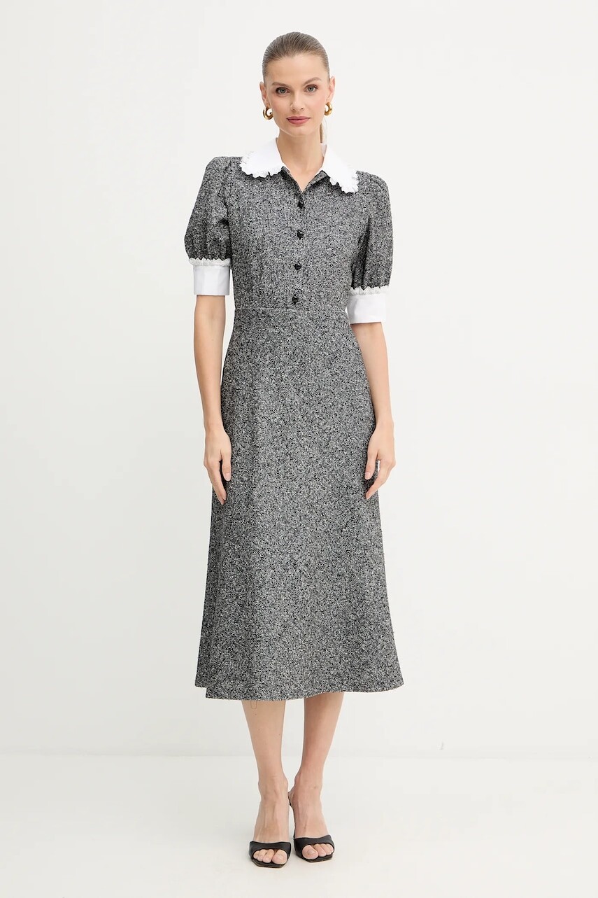 Šaty s prímesou vlny Luisa Spagnoli šedá farba, maxi, priliehavé, 542276