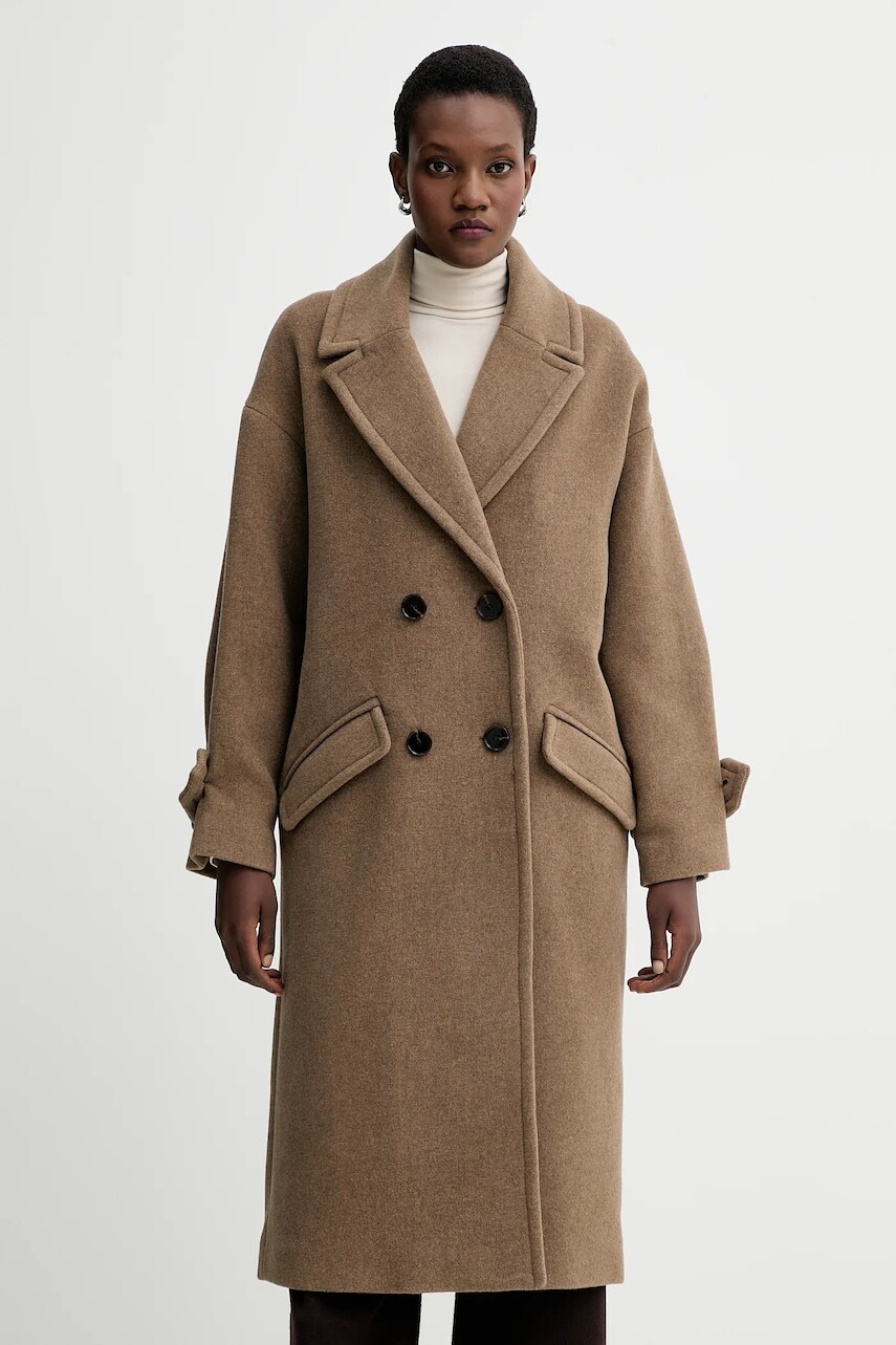 Kabát s prímesou vlny Sessun béžová farba, 25112001