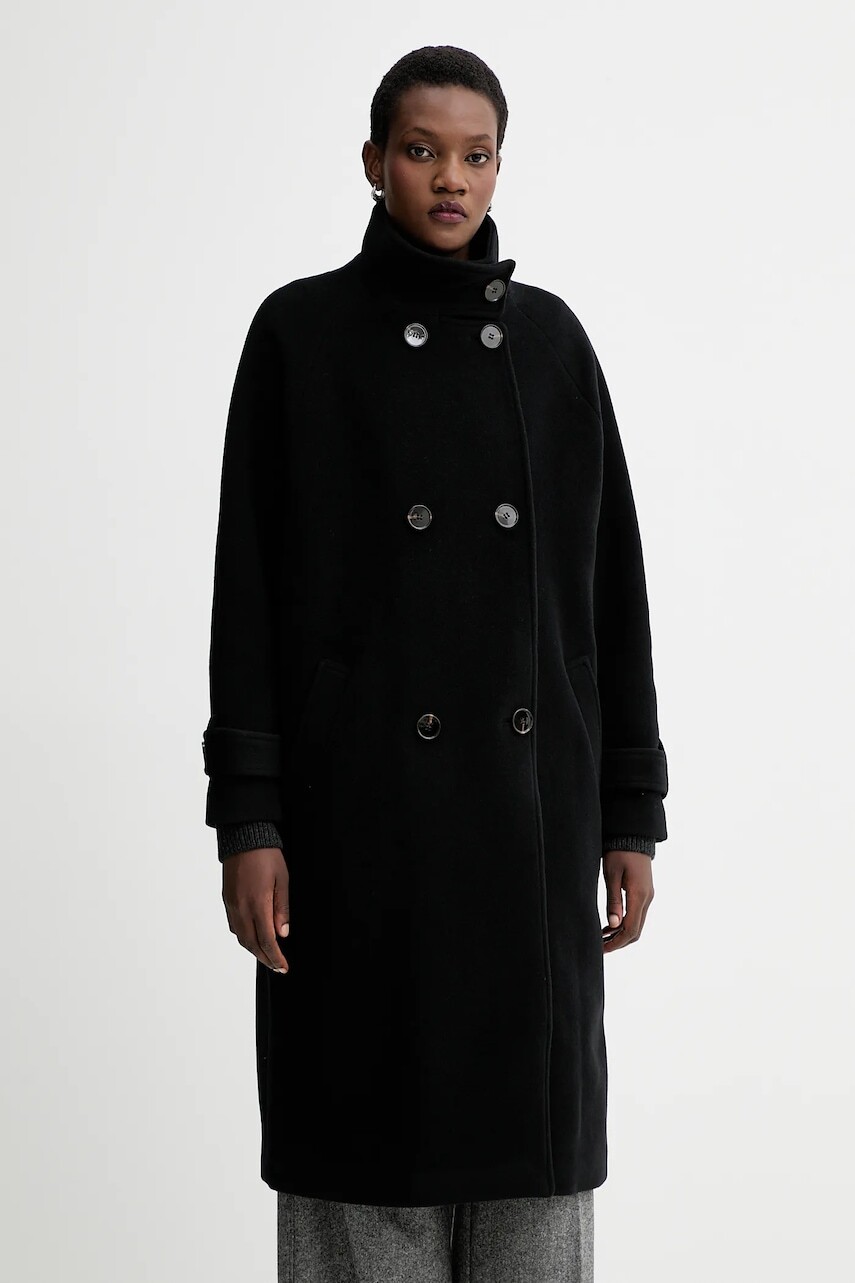 Kabát s prímesou vlny Sessun čierna farba, 25112002