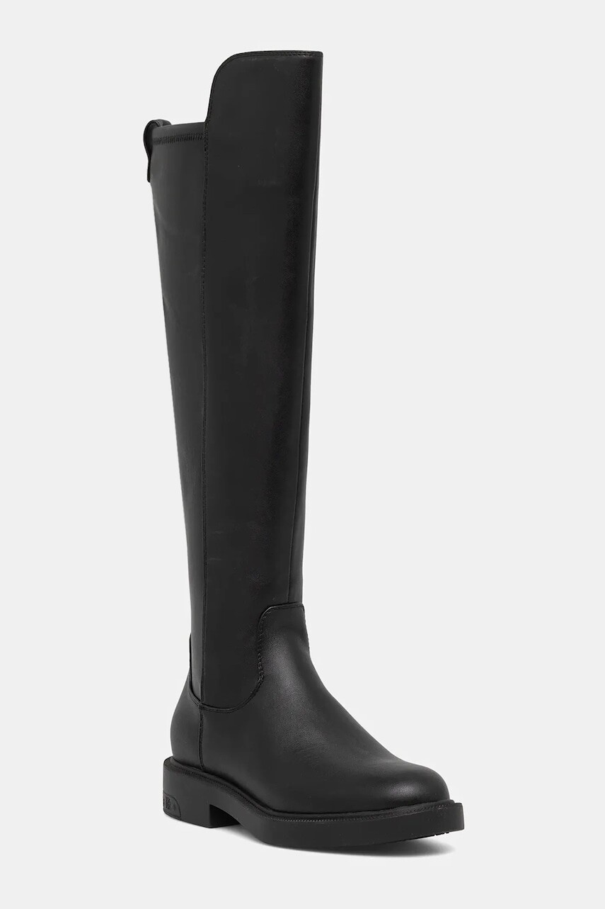 Vysoké čižmy Guess FYZA čierna farba, na plochom podpätku, FLFFYZ ELE11