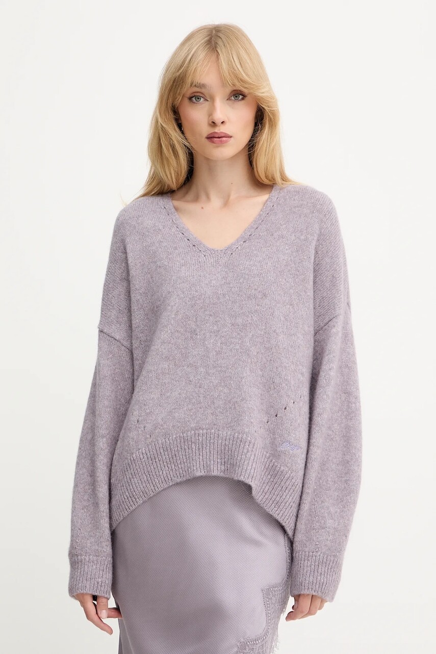 Sveter s prímesou vlny BOSS Orange fialová farba, 50550464