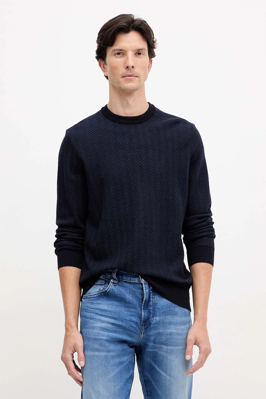 Sveter s prímesou vlny BOSS tmavomodrá farba, ľahké, 50549985