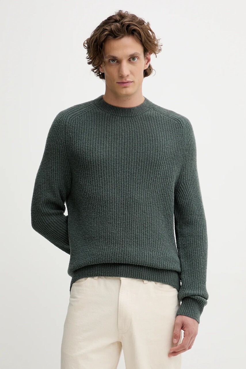 Sveter s prímesou vlny Marc O'Polo zelená farba, 529506860144