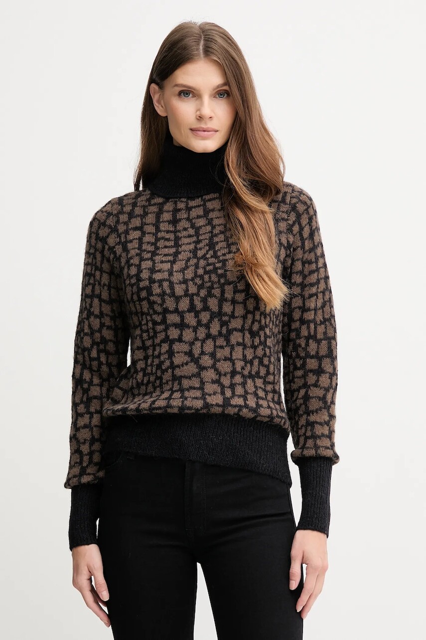 Sveter s prímesou vlny Joop! hnedá farba, ľahké, s rolákom, 30048423