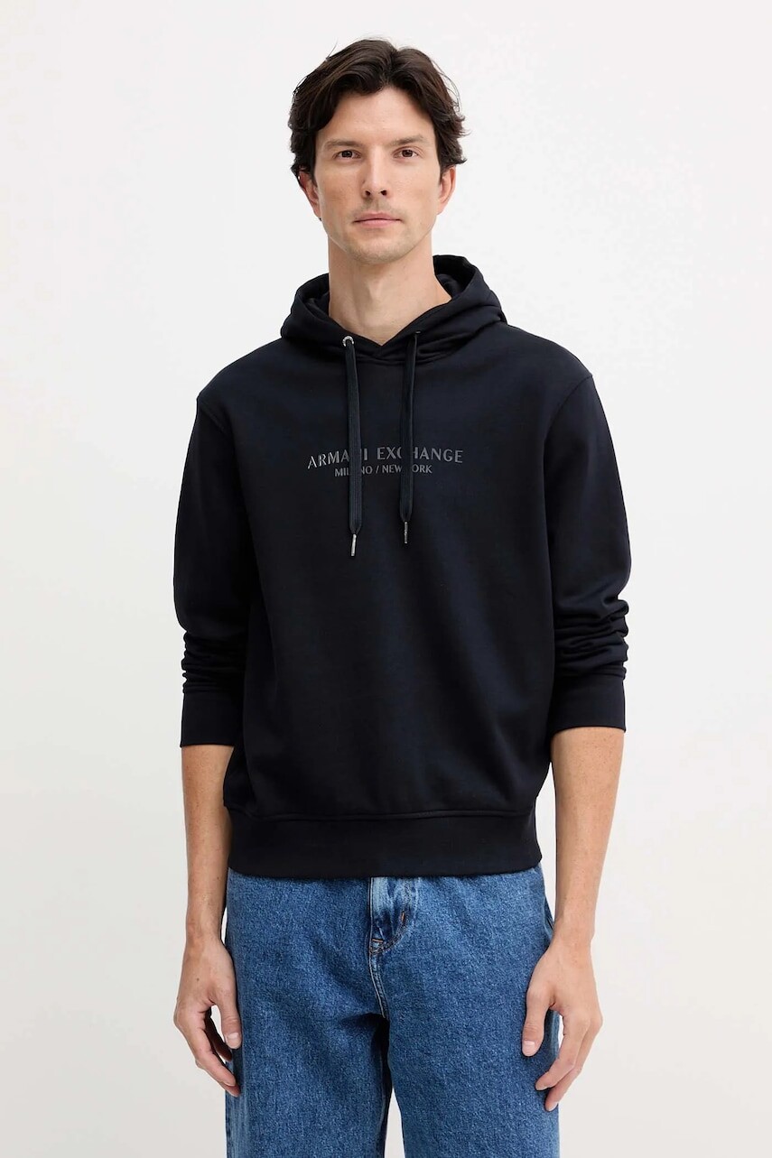 Bavlnená mikina Armani Exchange tmavomodrá farba, s kapucňou, s nášivkou, XM001294 AF20934