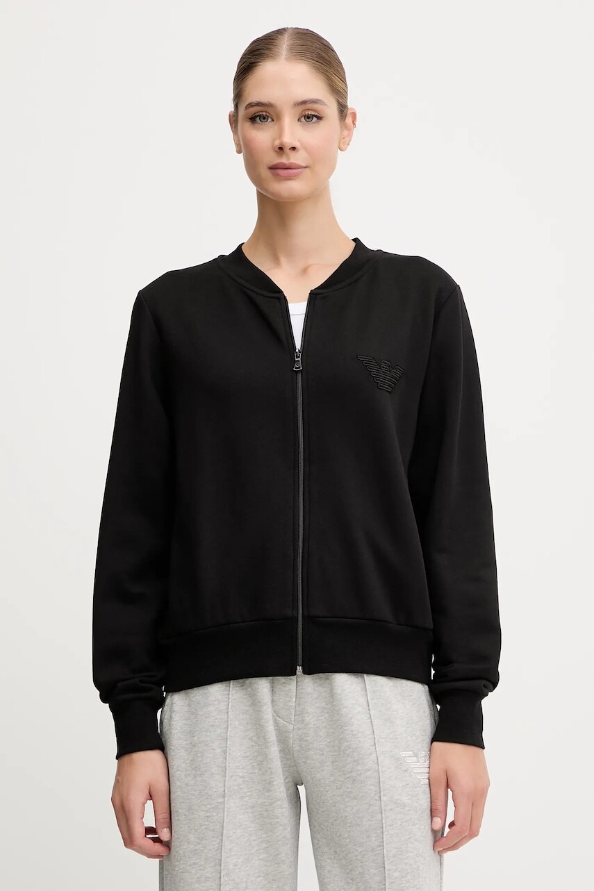 Mikina s kapucňou Emporio Armani Underwear čierna farba, s nášivkou, EW001908 AF15356