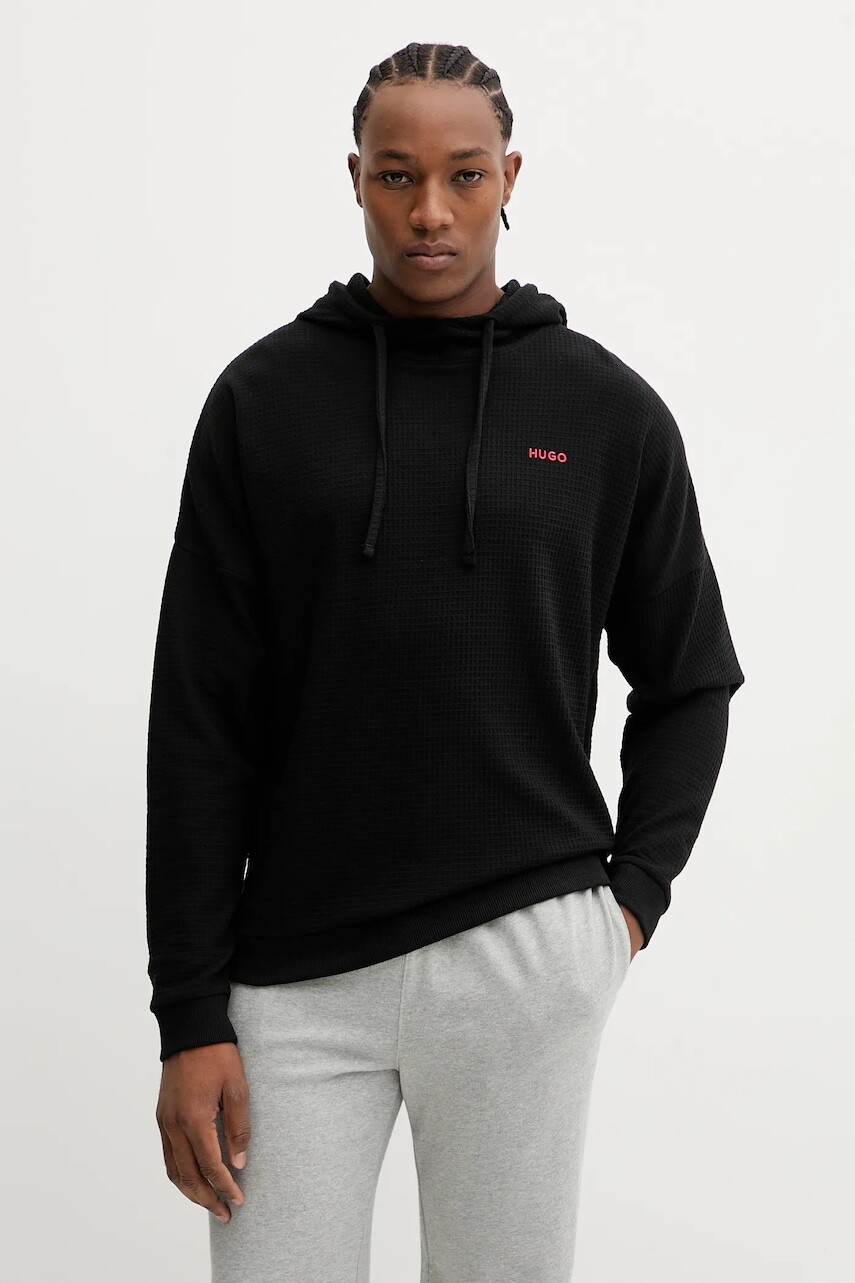 Mikina HUGO čierna farba, s kapucňou, jednofarebná, 50556969