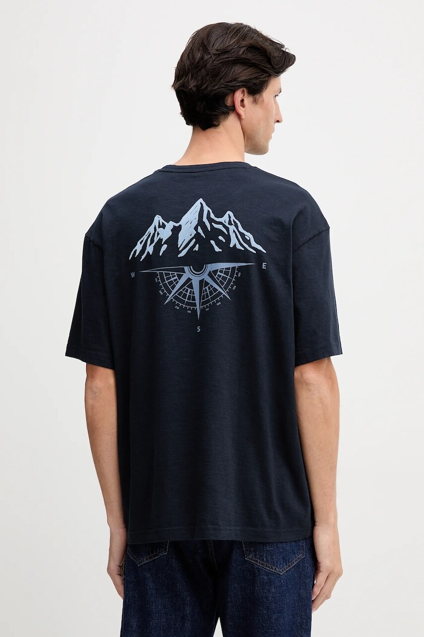 Bavlnené tričko BOSS Orange pánske, tmavomodrá farba, s potlačou, 50551471