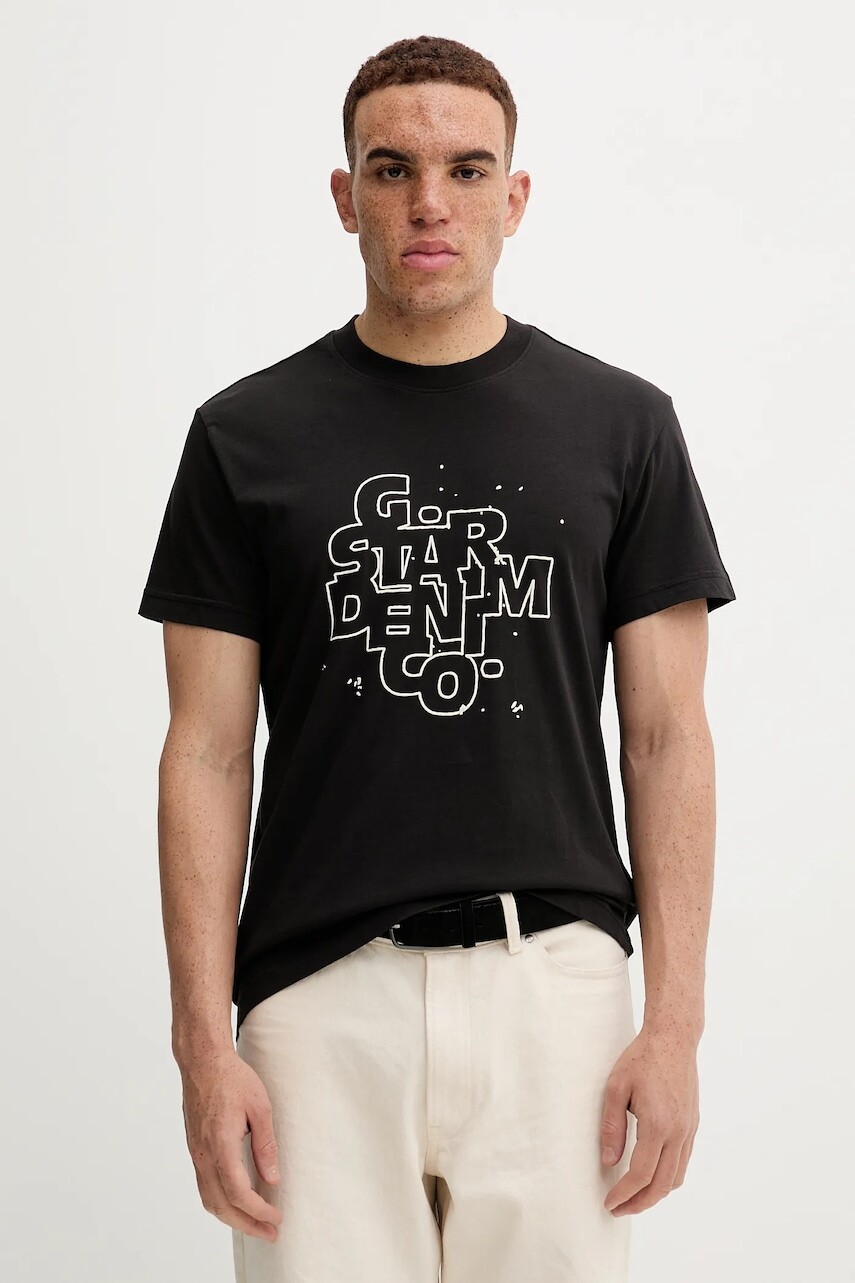 Bavlnené tričko G-Star pánske, čierna farba, s potlačou, D26824.D975