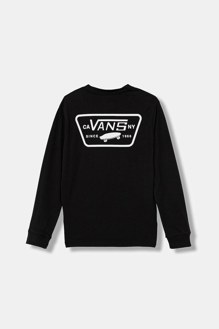 Bavlnené tričko s dlhým rukávom Vans Full Patch Back LS čierna farba, s potlačou, VN000JCTBLK1