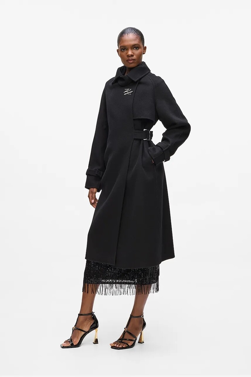 Kabát Karl Lagerfeld čierna farba, A4W15039