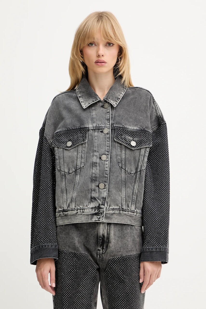 Rifľová bunda Pinko šedá farba, 104644 A2W4