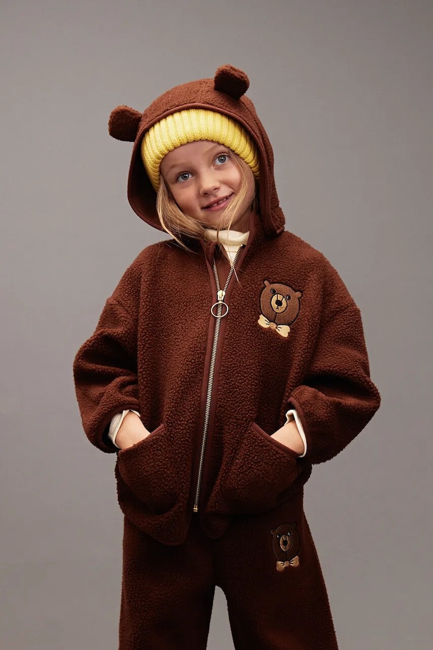 Detská bunda Mini Rodini Bear hnedá farba, 25710122