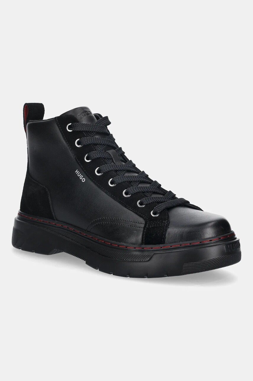 Kožené členkové topánky HUGO Urian čierna farba, 50552641