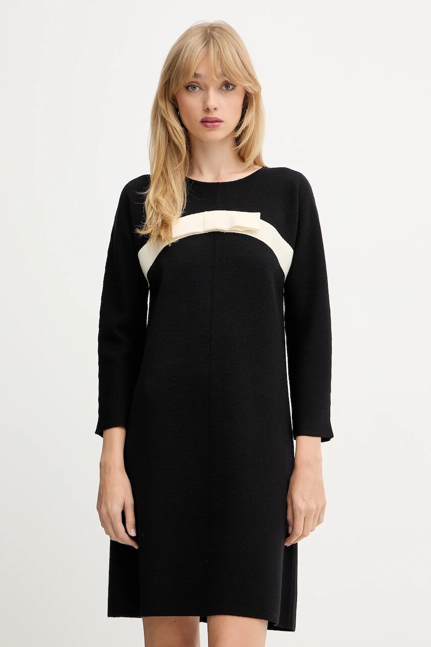 Vlnené šaty Luisa Spagnoli čierna farba, mini, rovný strih, 100057