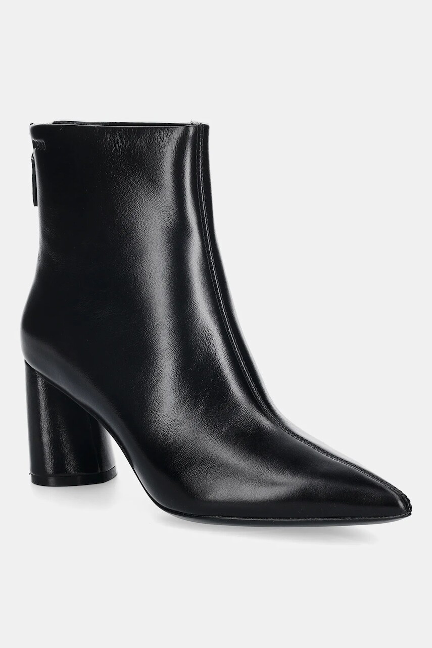 Kožené členkové topánky BOSS Gracey čierna farba, na podpätku, 50552784