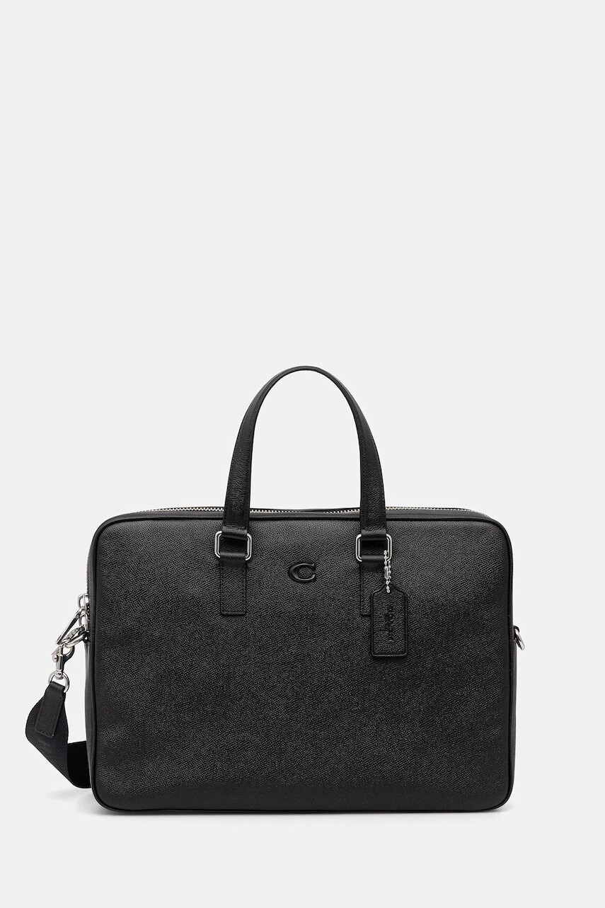 Kožená taška na notebook Coach Caden čierna farba, CCC80