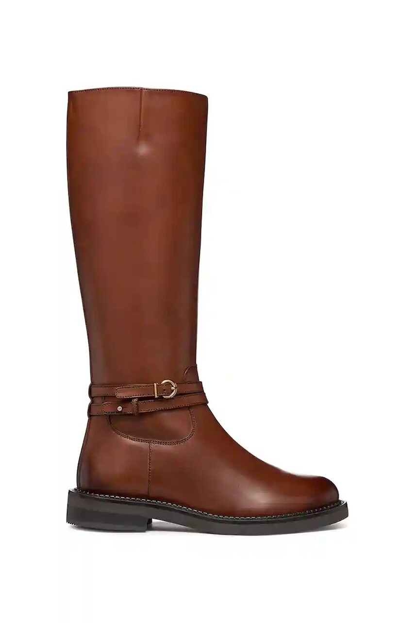 Kožené čižmy Geox D SERILDA hnedá farba, na plochom podpätku, D56WYA 00043 C6002