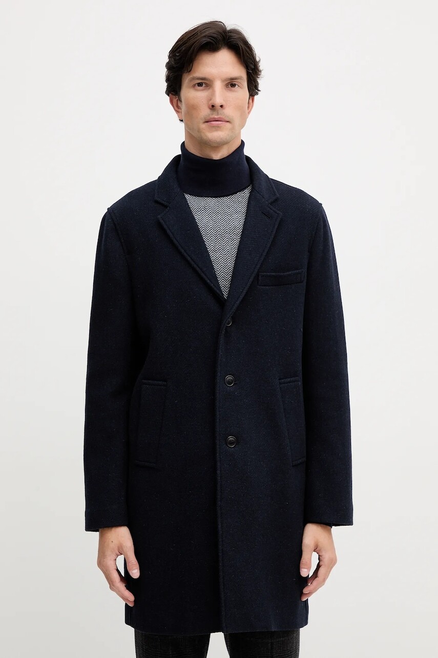 Vlnený kabát Barbour KIRKBRIDGE tmavomodrá farba, MWO0303