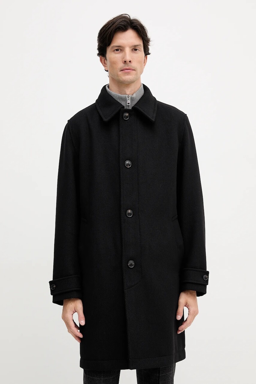 Kabát s prímesou vlny BOSS Orange čierna farba, 50547552