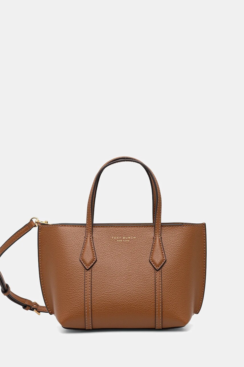Kožená kabelka Tory Burch Perry Mini Tote hnedá farba, 177404.200