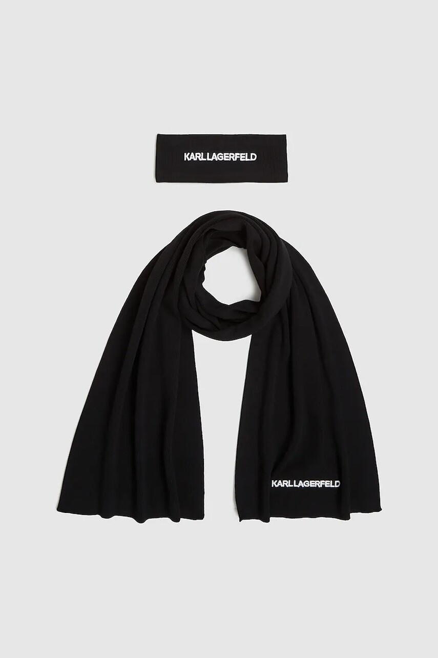 Šál Karl Lagerfeld čierna farba, jednofarebná, A4W33027