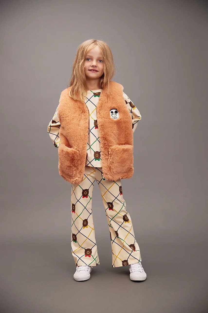 Detské tepláky Mini Rodini Bear béžová farba, vzorovaná, 25730136