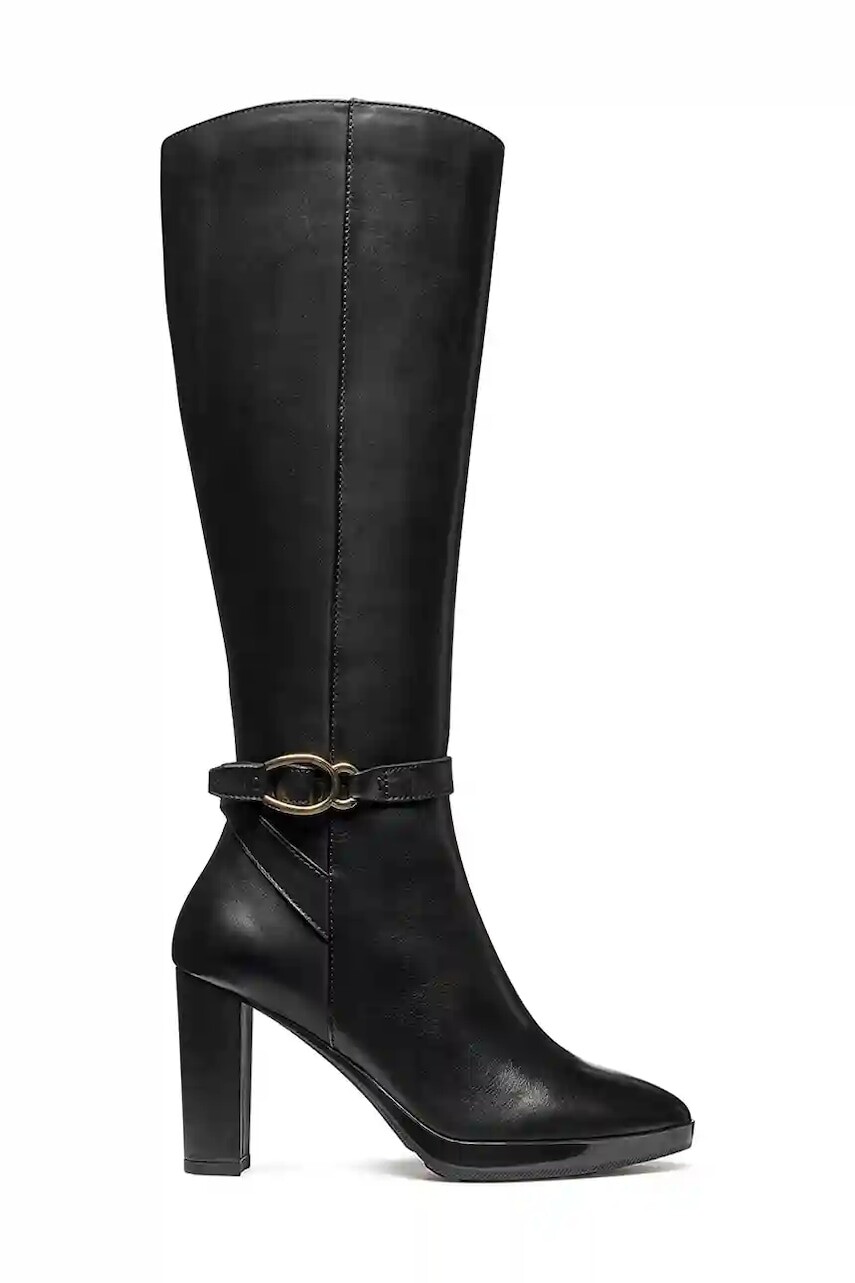 Kožené čižmy Geox D WALK PLEASURE 85 čierna farba, na podpätku, D56TFB 00043 C9999