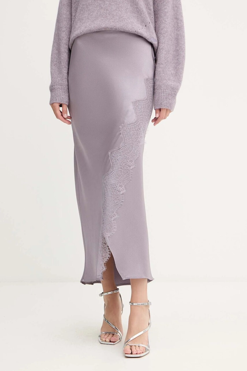 Sukňa BOSS Orange fialová farba, maxi, áčkový strih, 50548389